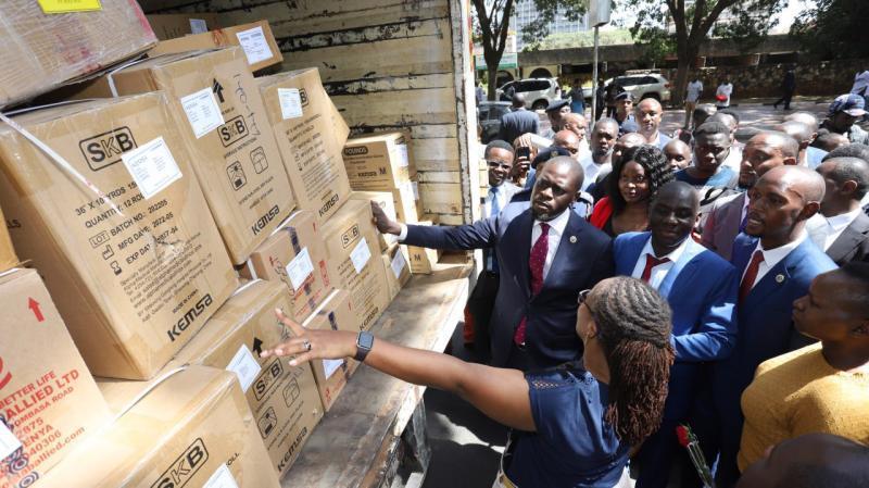 File image of Governor Sakaja flagging off medical supplies